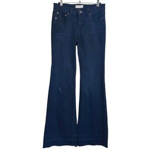 Free People Dallas Flare Jeans Women's Size 26 Dark Wash‎ Frayed Hem Denim Pants